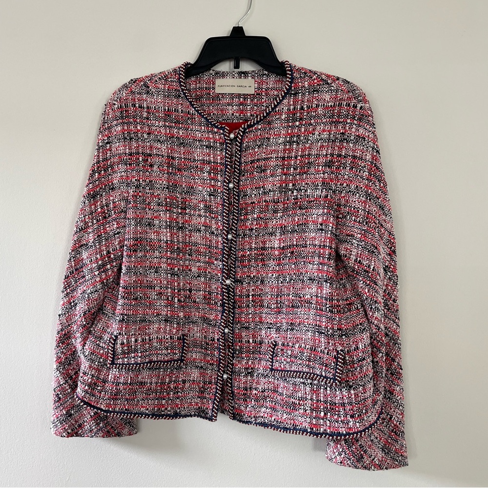 PURIFICACION GARCIA pearl button multicolor boucle tweed jacket blazer M/L 44 EU - Picture 4 of 17